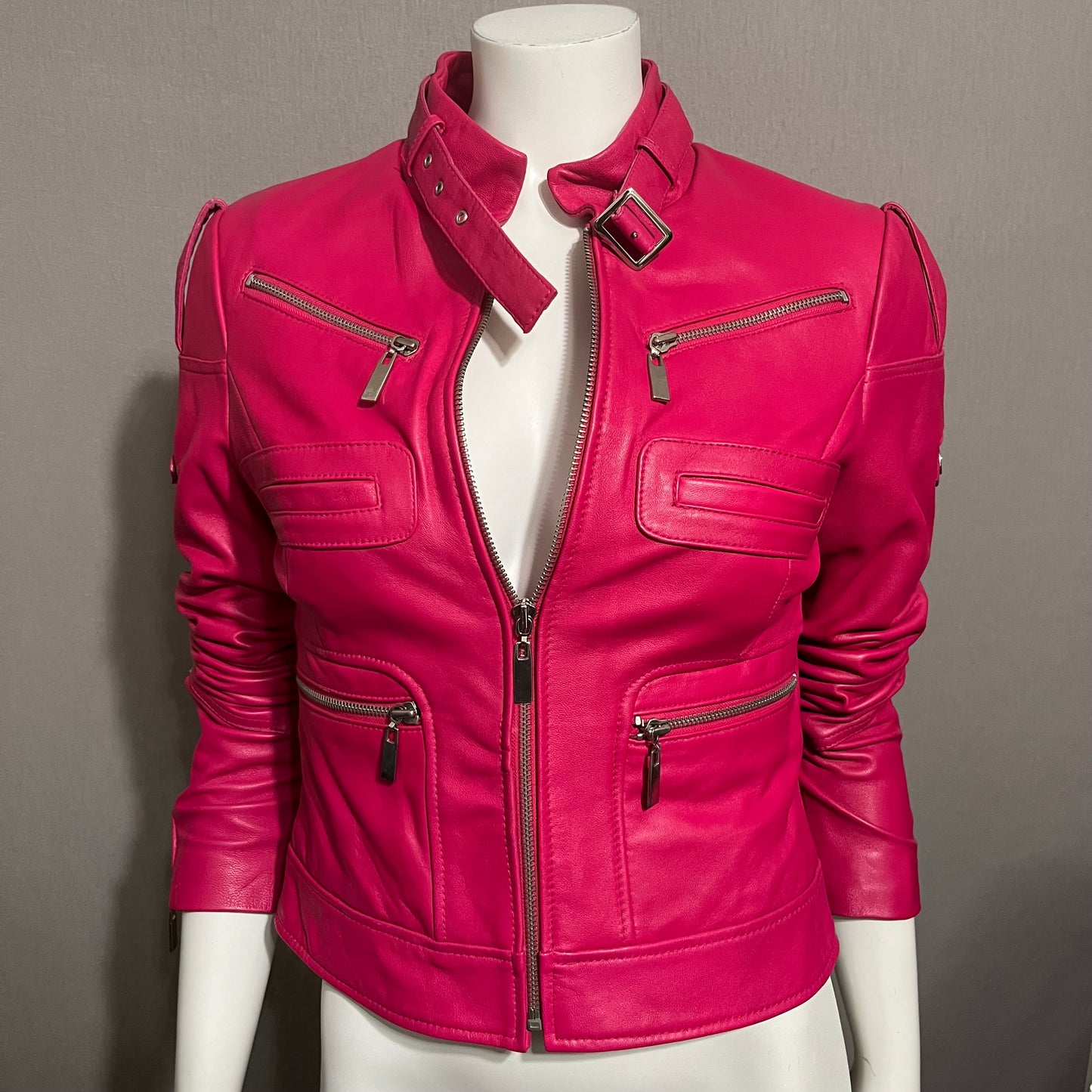 Bebe Pink 100% Leather Jacket Sz-Small
