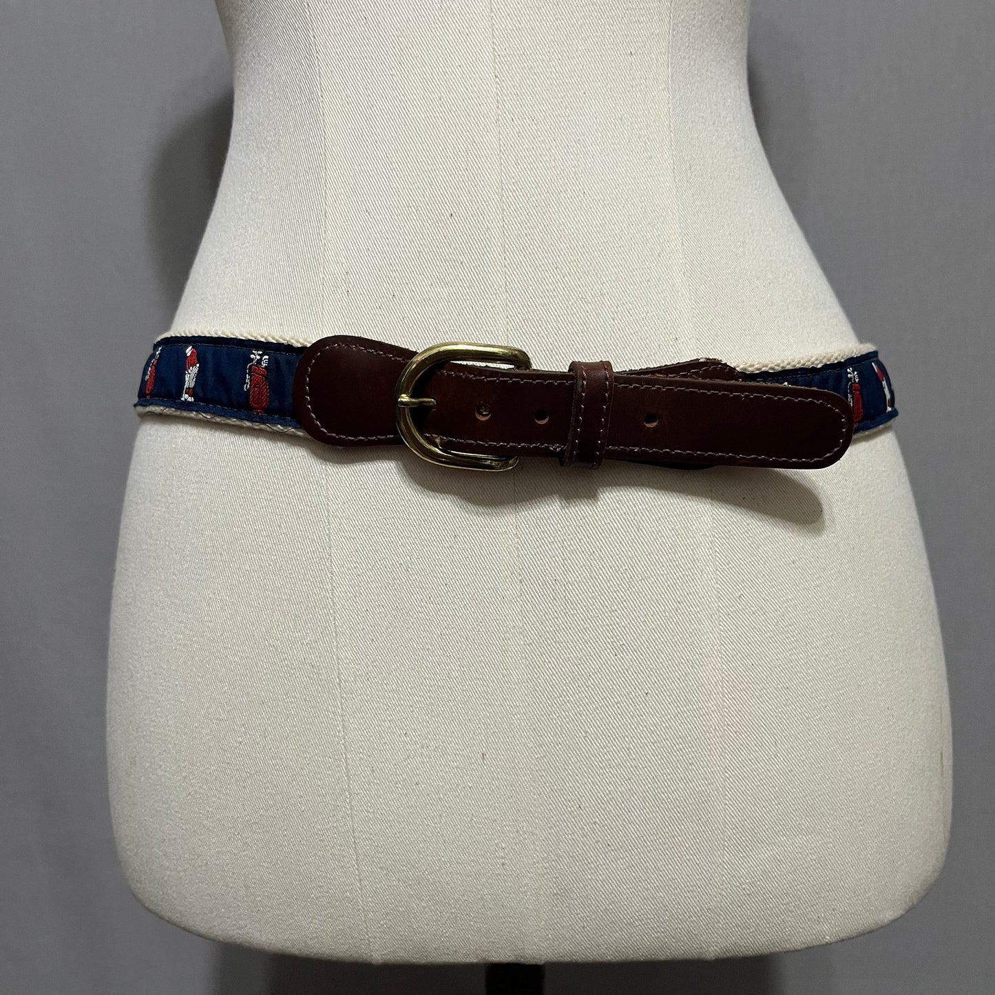 Golf Theme Character Navy & Red With Brown Leather Buckle Belt Sz-Large