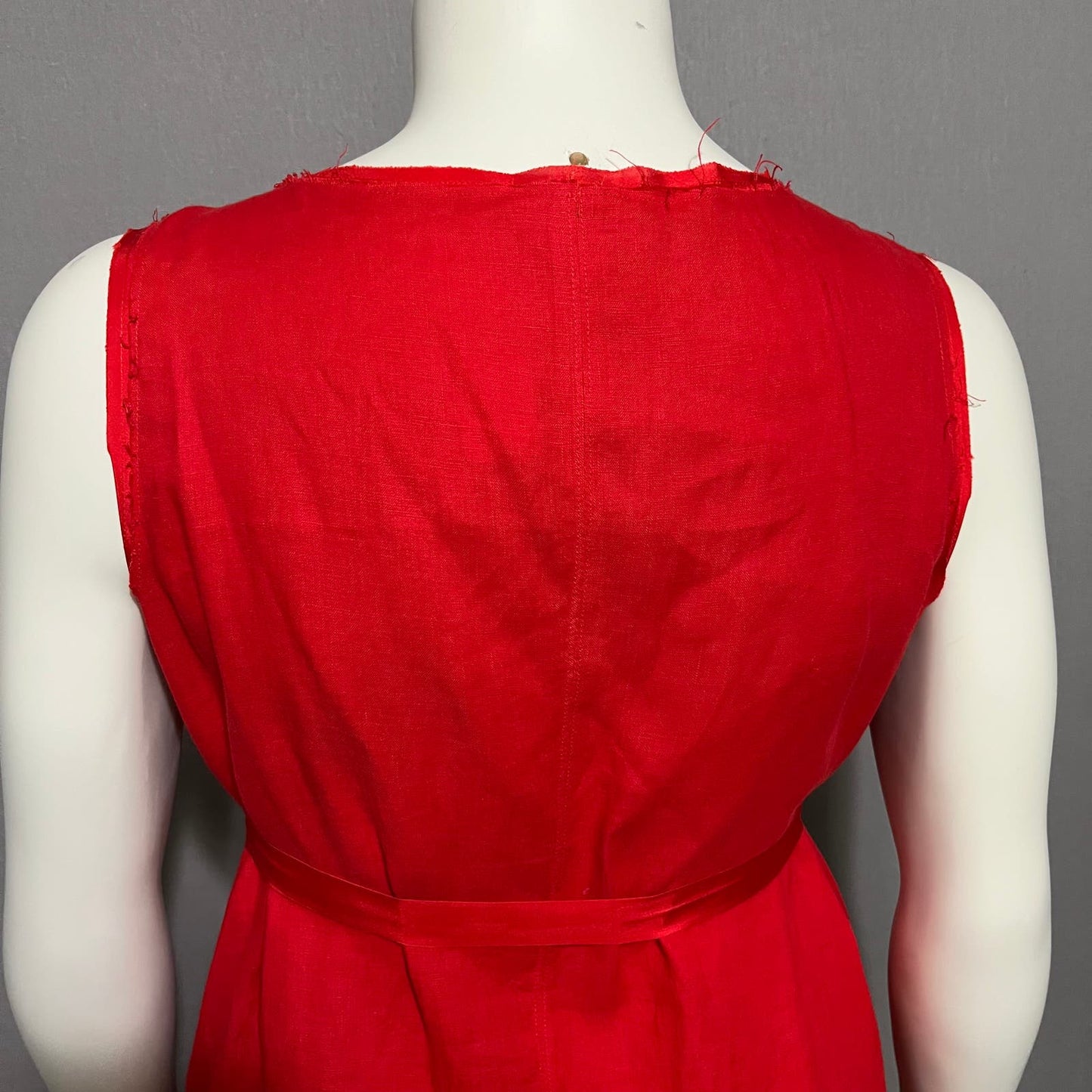 Sundance Red 100% Linen V-Neck Flare With Silk Trim Tie Dress Sz-Large