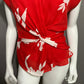 Joie Cherry Red  & Floral Lightweight Flirty Silk Blouse Sz-Small