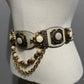 Vintage Streets Ahead Artsy Beige Leather With Chain Belt Sz-Small