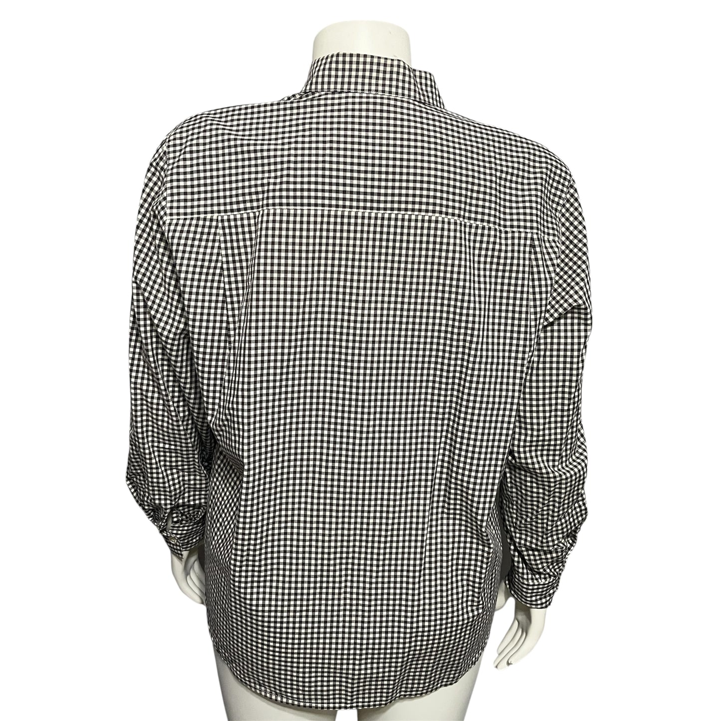 Jones New York Gingham Brown Button Front Top Sz-12