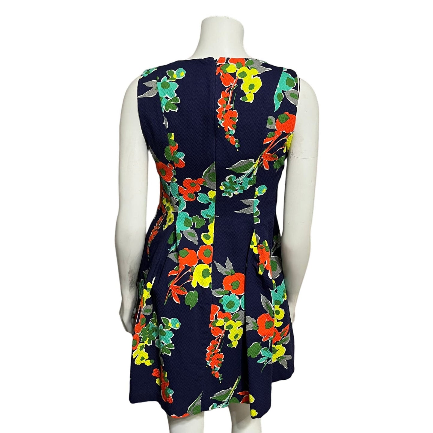 Taylor Textured Navy Multicolored Floral Fit & Flare 100% Cotton Dress Sz 4