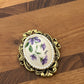 Vintage Antique Gold Porcelain Signed Floral Oval Brooch