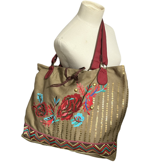 Raga 100% Cotton Embroidered Large Tote Bag-One Size
