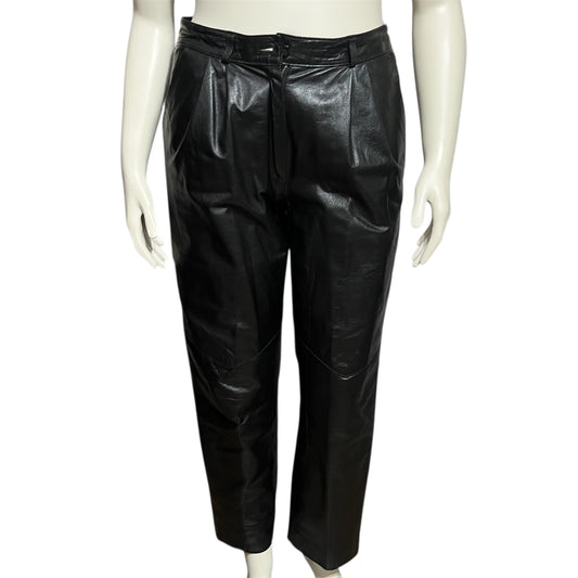 Vintage Black Leather Pleated Pants Sz-Large
