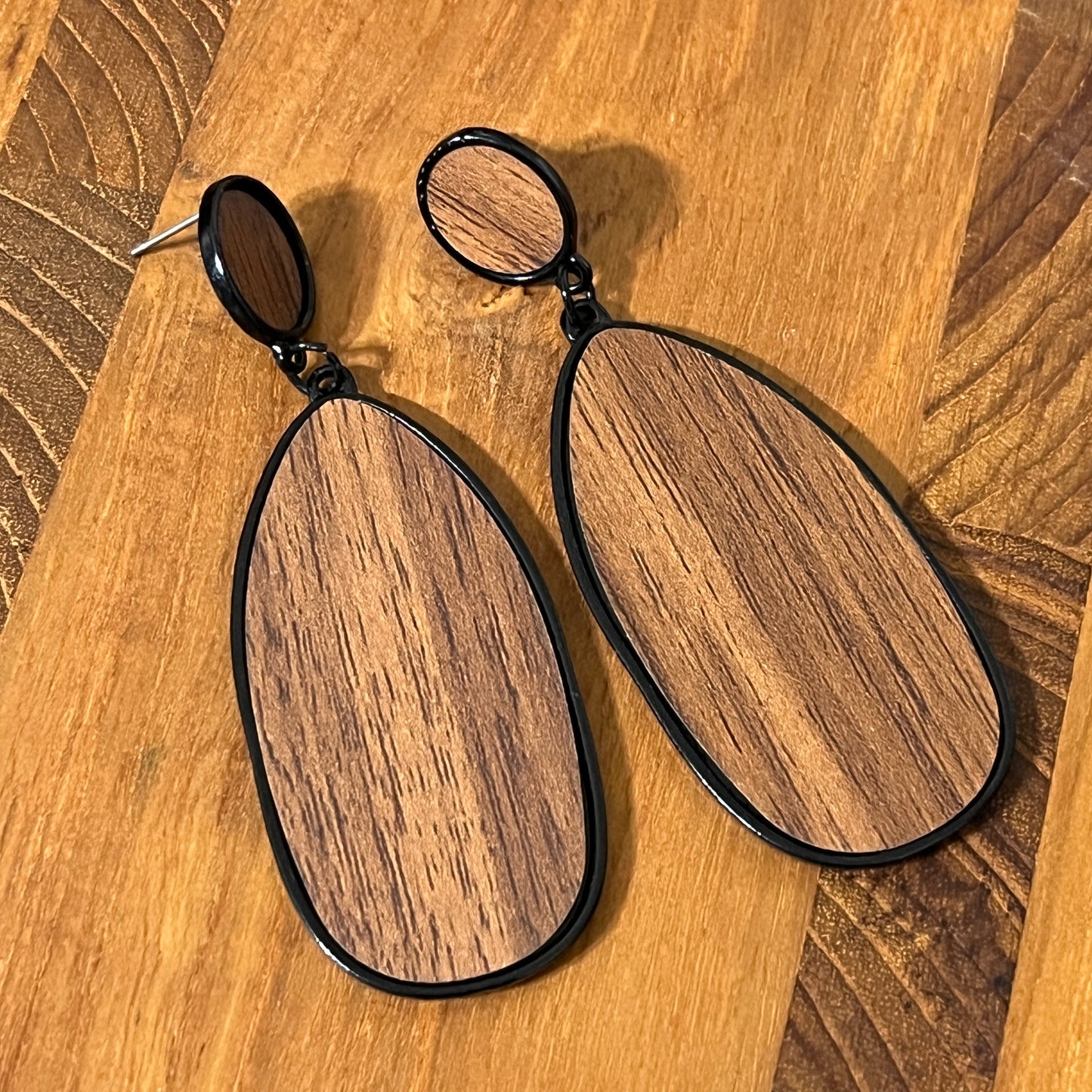 Wooden Brown and Black Drop Earrings