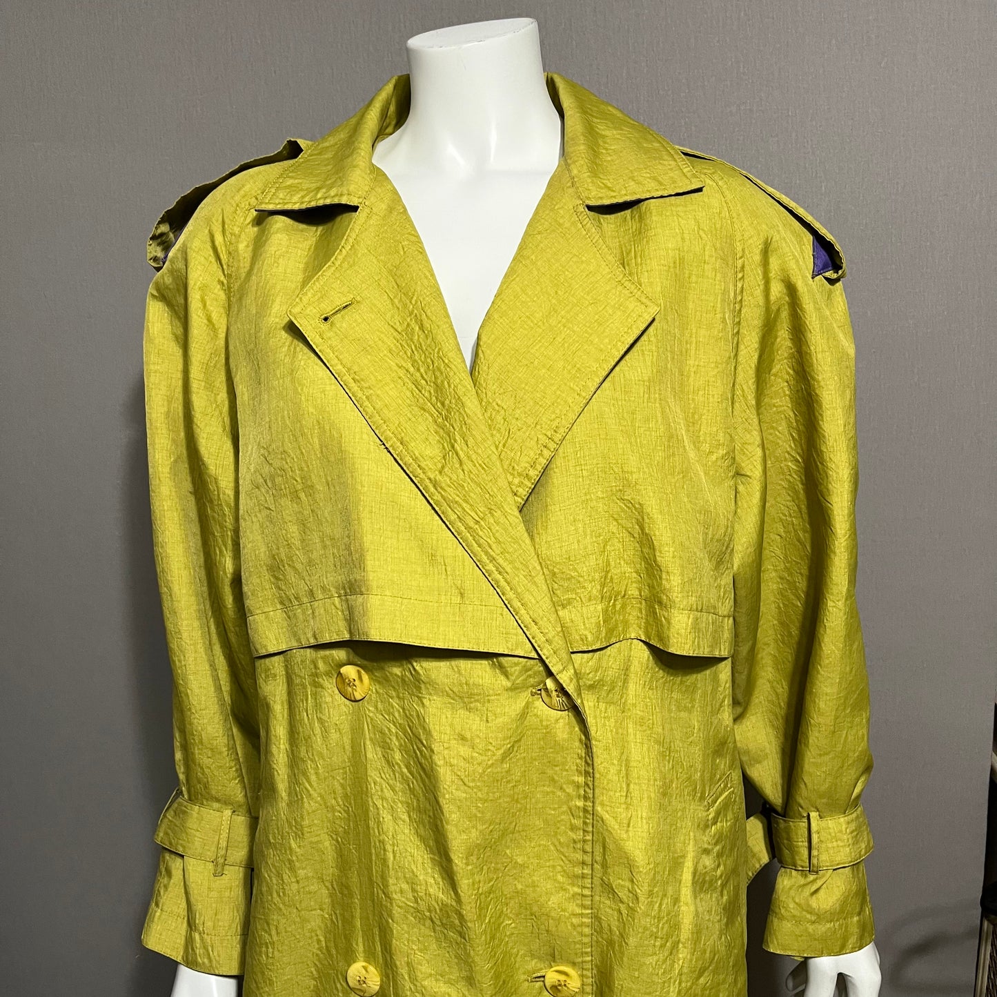 Vintage Maggie Lawrence Chartreuse | Purple Trench Jacket Sz-6