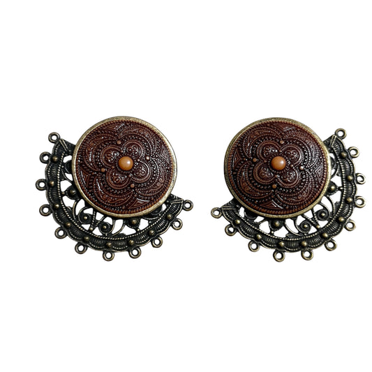 Artsy Brown and Gold Oversized Clip On Earrings