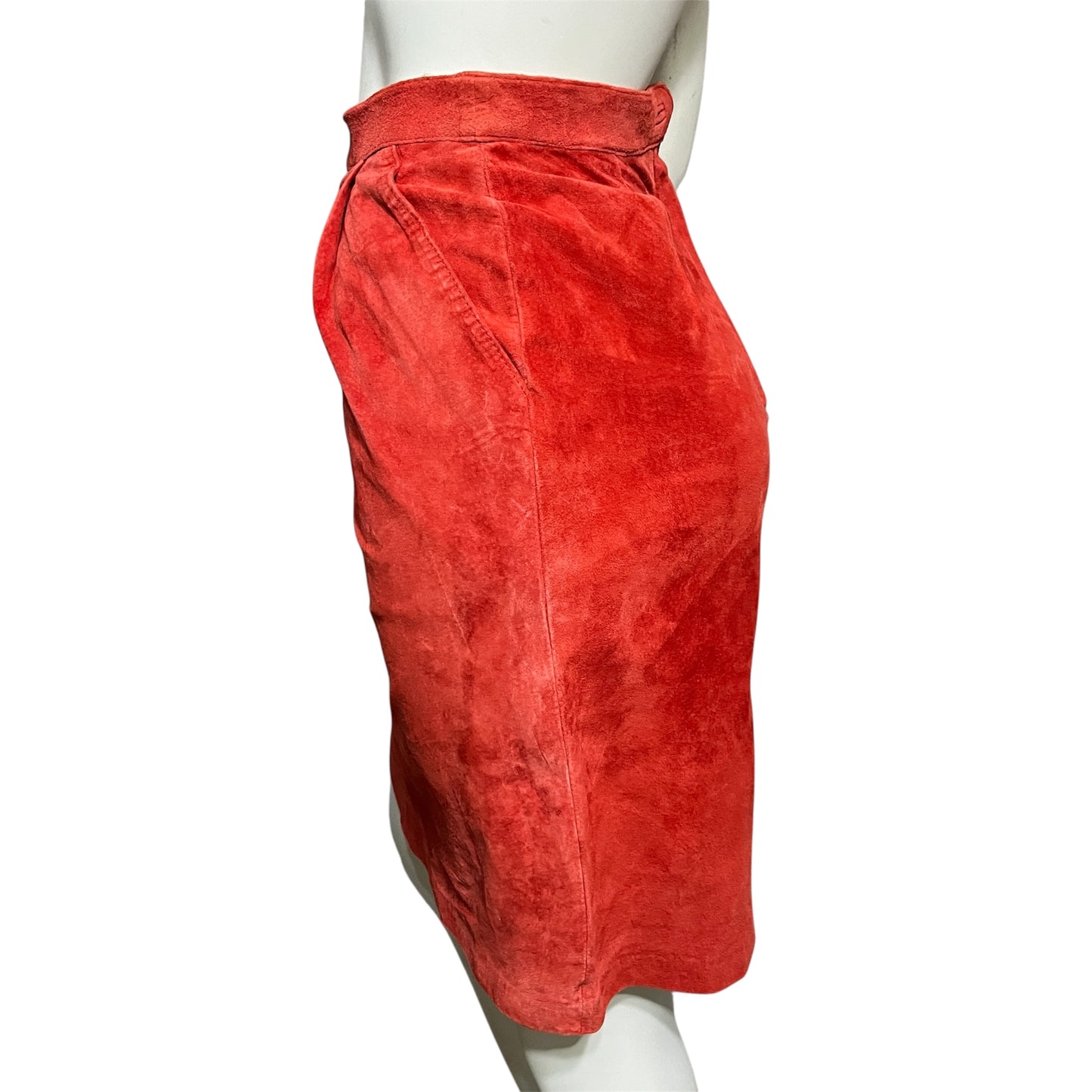 Toffs Red Suede Leather Pencil Skirt Sz-4