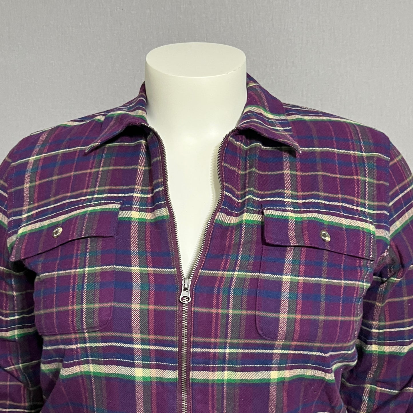 Chaps Purple Plaid Flannel Zip Up Shirt Sz-XL