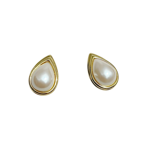 Vintage Monet Gold and Pearl Teardrop Pierced Earrings
