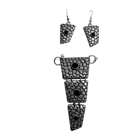 Silver Earrings & Pendant Textured Jewelry Set
