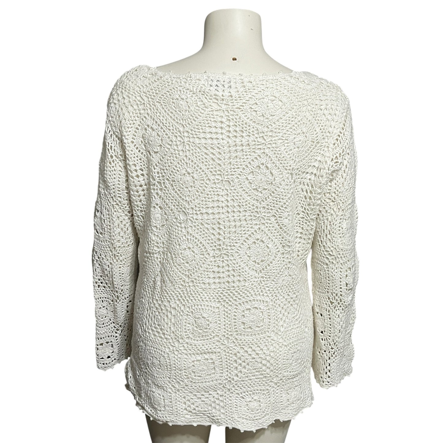 JL Studio Crochet Womens Cotton Boho Flared Sleeve Sweater Sz-Xtra Large