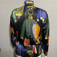 Vintage RARE Escada Military Print 100% Silk Art To Wear 100% Silk Blouse Sz-38