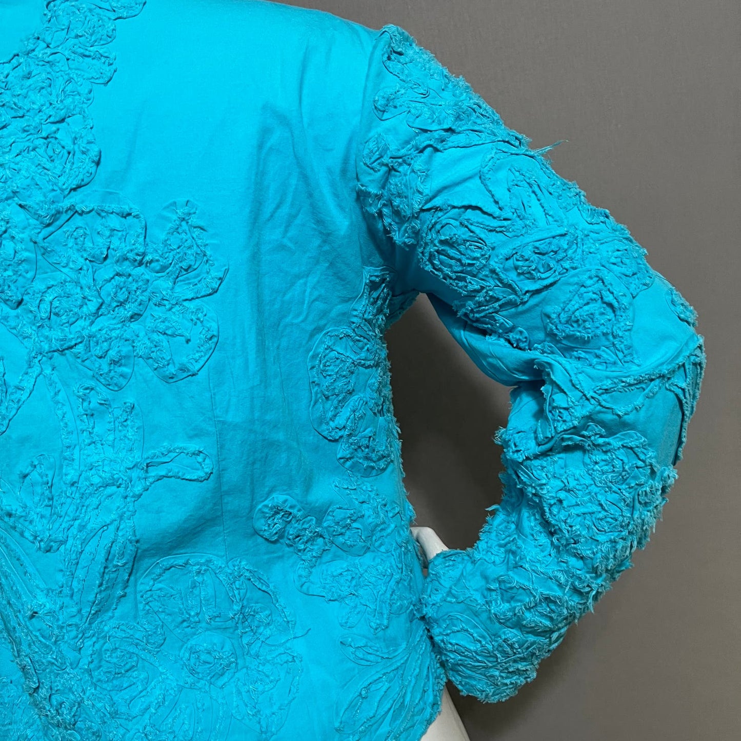 Casual Living Turquoise 100% Cotton Artsy Textured Lightweight Jacket Sz-1X