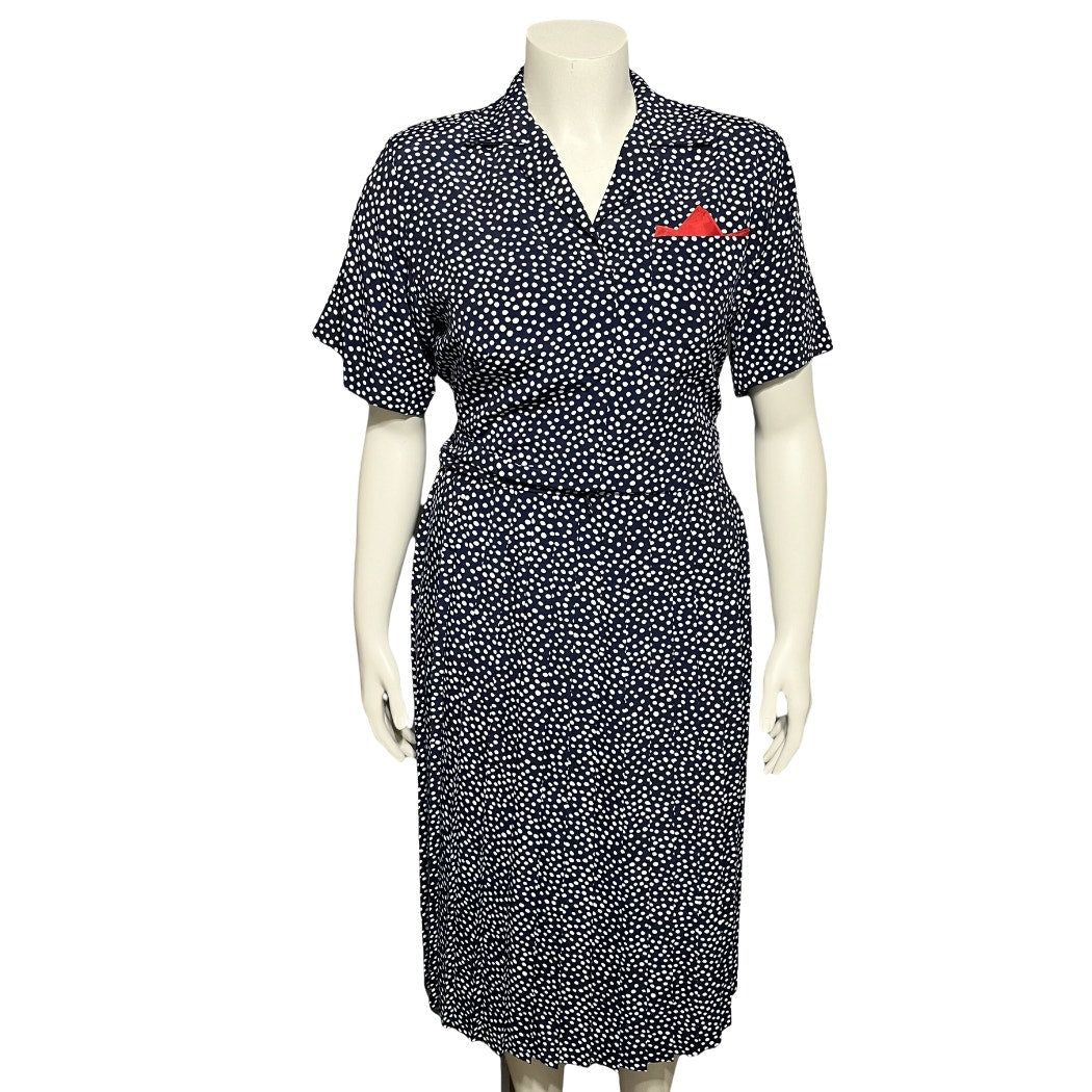 Vintage BGB Navy Polka Dotted Pleated Skirt Dress Sz-12