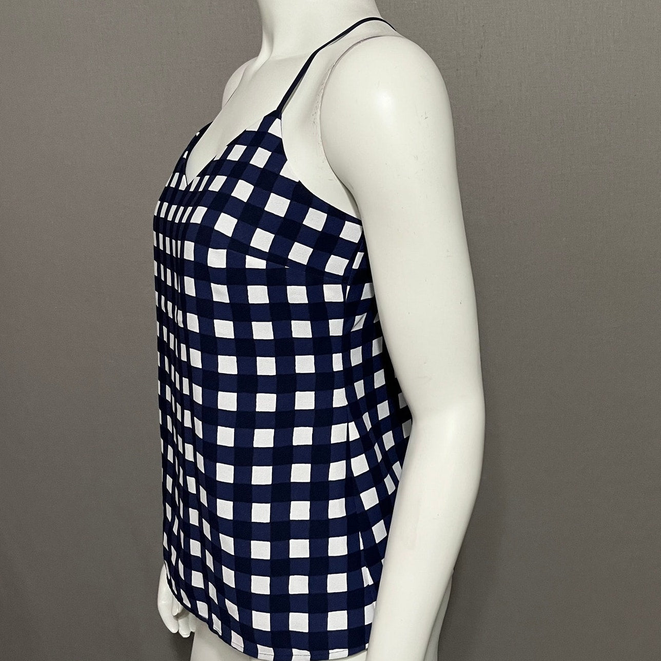 Banana Republic Checkered Print Navy White V-Neck Top