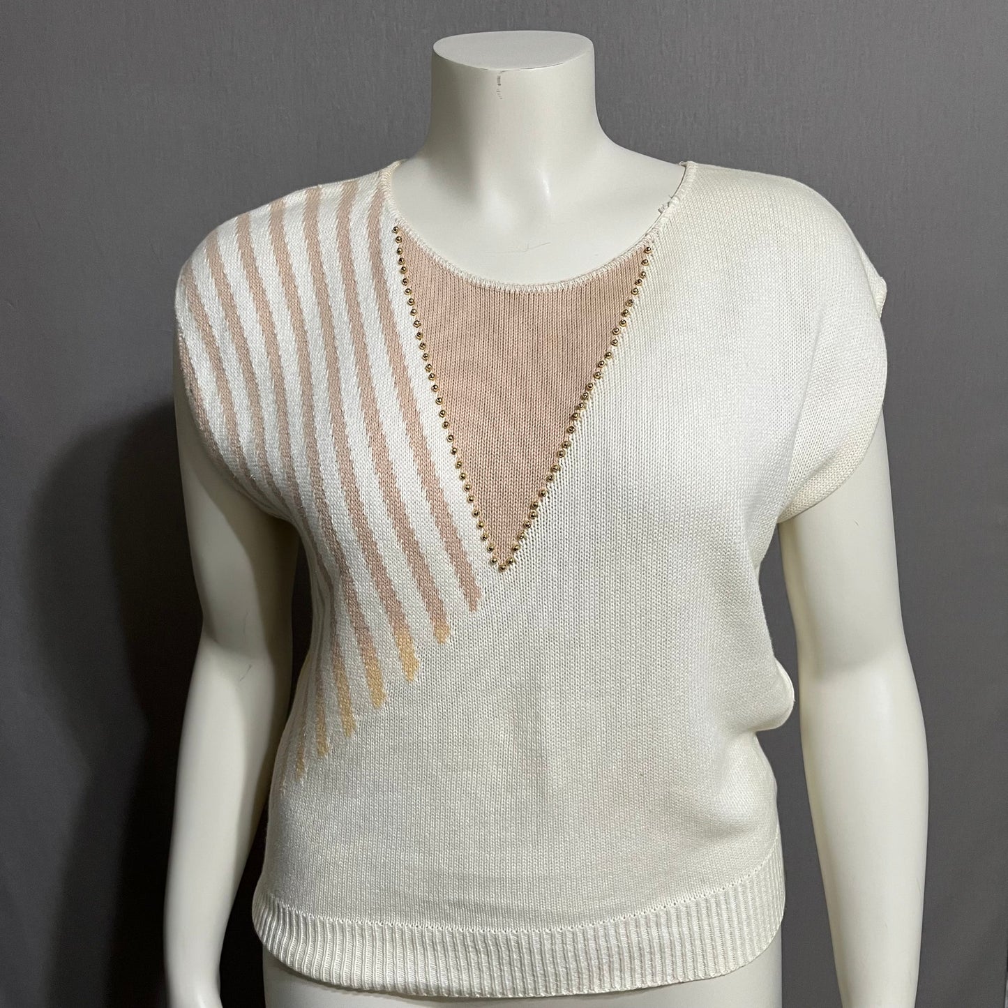 Vintage Folio 100% Cotton Cream Lightweight Short Sleeve Sweater Sz-Medium