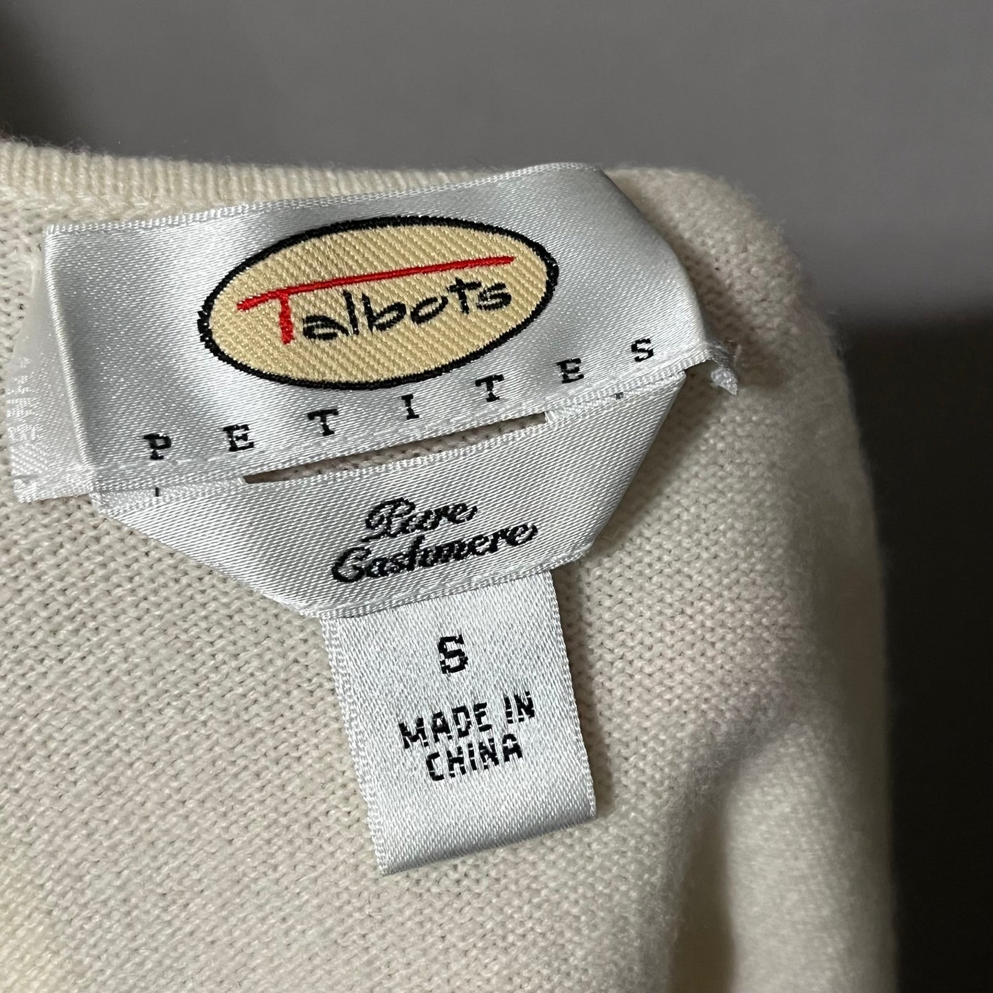 Talbots Cream 100% Cashmere Short Sleeve Lightweight Sweater Sz-Small Petite