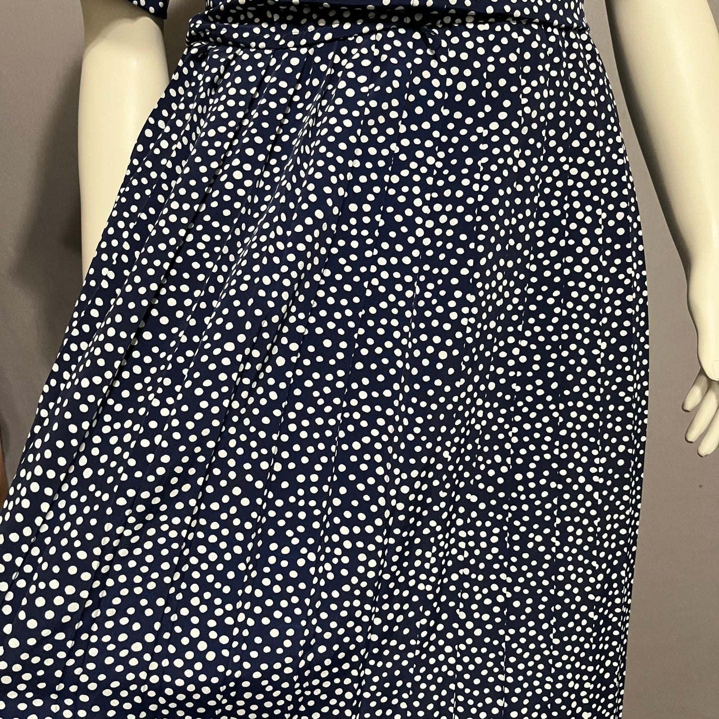 Vintage BGB Navy Polka Dotted Pleated Skirt Dress Sz-12