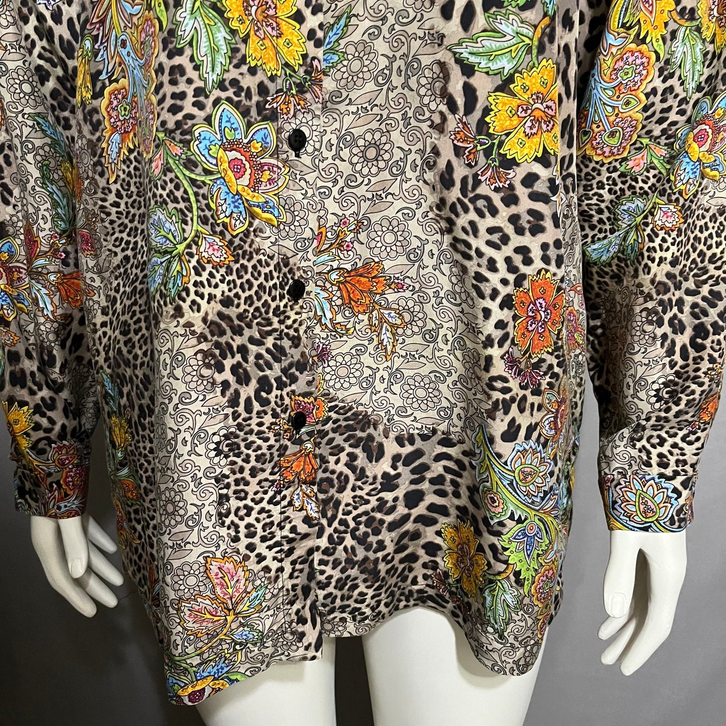 Go Silk Floral Animal Print Tunic Art To Wear Blouse Sz-Large