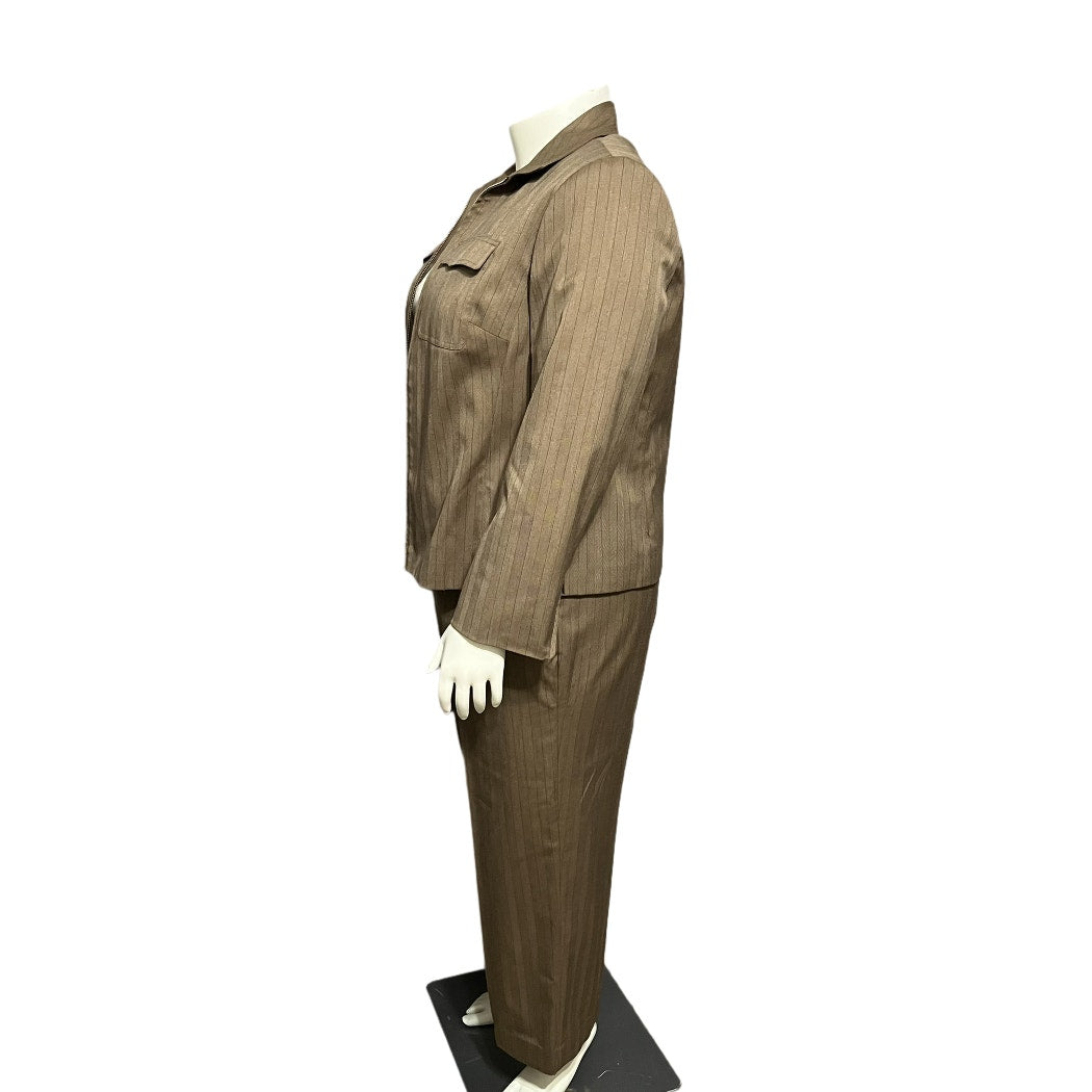 Evan Picone Brown Striped 2Pc Jacket & Pant Casual Set Sz-14W