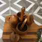 Genuine Burma Teak Condiment Set With Tray Salt & Pepper Shakers & Seasonings