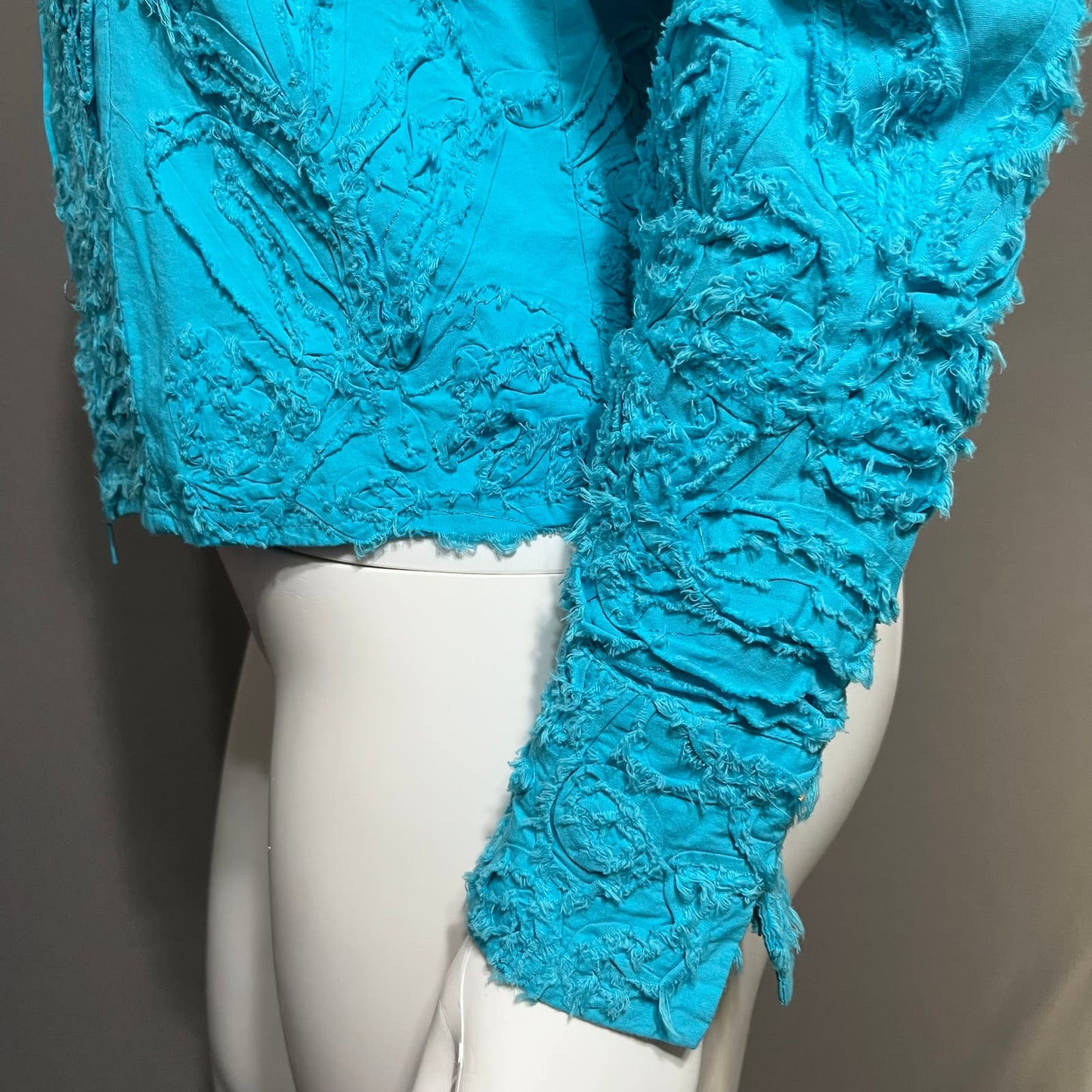 Casual Living Turquoise 100% Cotton Artsy Textured Lightweight Jacket Sz-1X