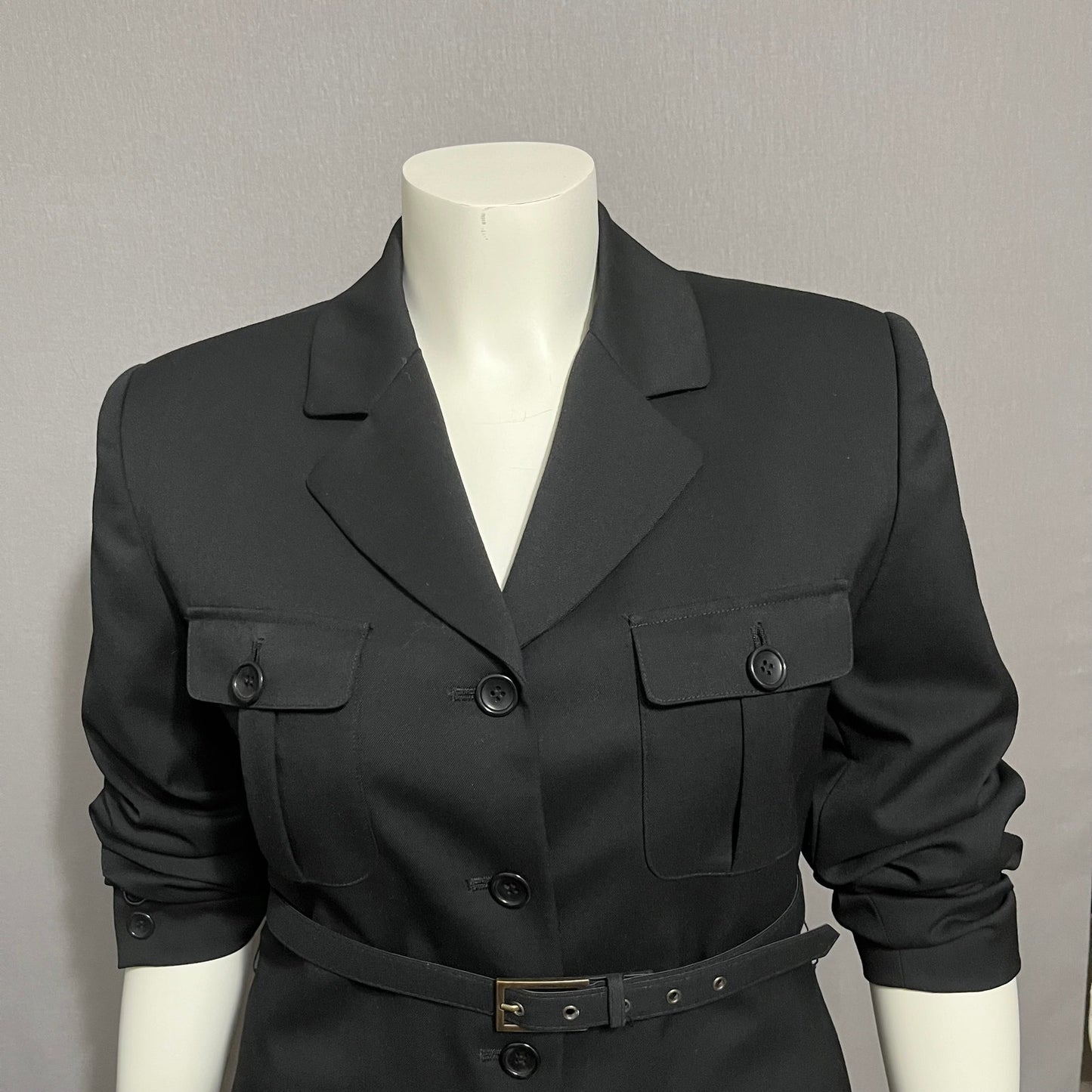 Vintage Lord & Taylor Black Wool Cargo Style With Belt Blazer Sz-12