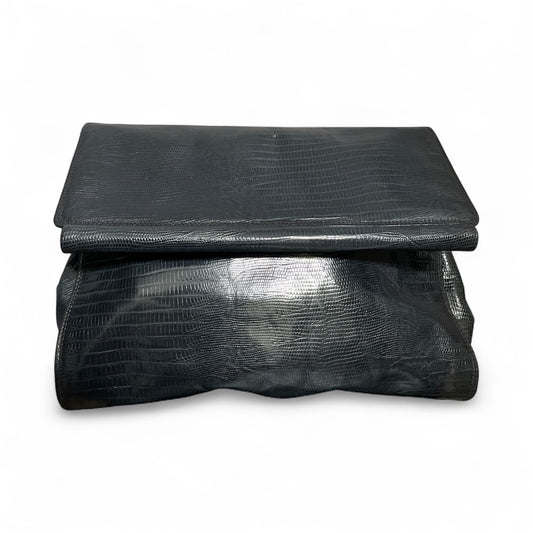 Neiman Marcus Navy Crocodile Print Italy Fold Over Clutch Handbag