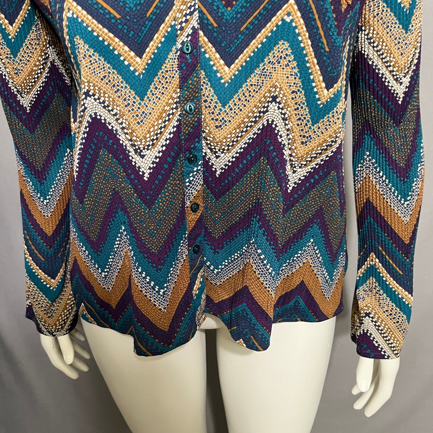 dressbarn Multicolor Chevron Button Down Shirt