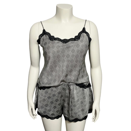 Lauren Ralph Lauren Houndstooth Lace Satin 2 Pc Short Pajama Set Sz-Large