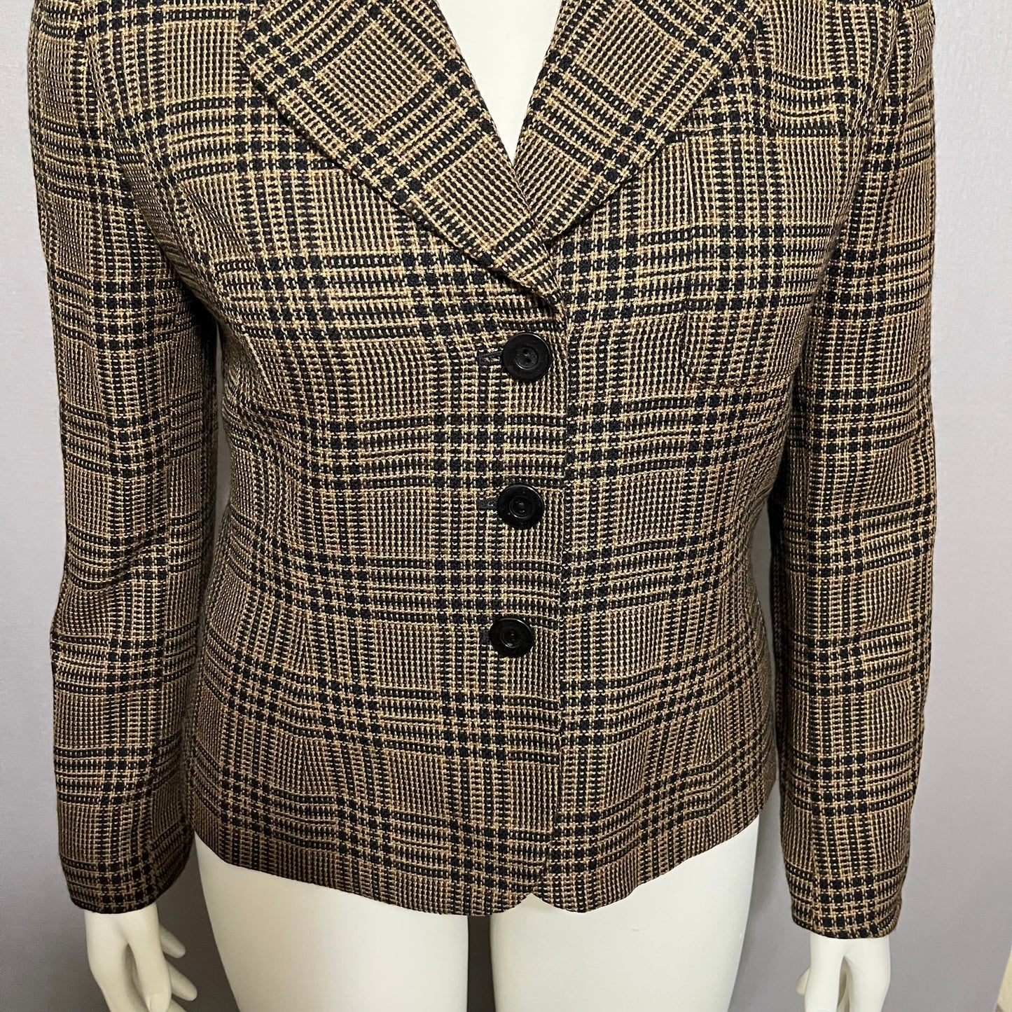 Jones New York Brown Plaid Academia 3 Button Front Blazer Sz-10