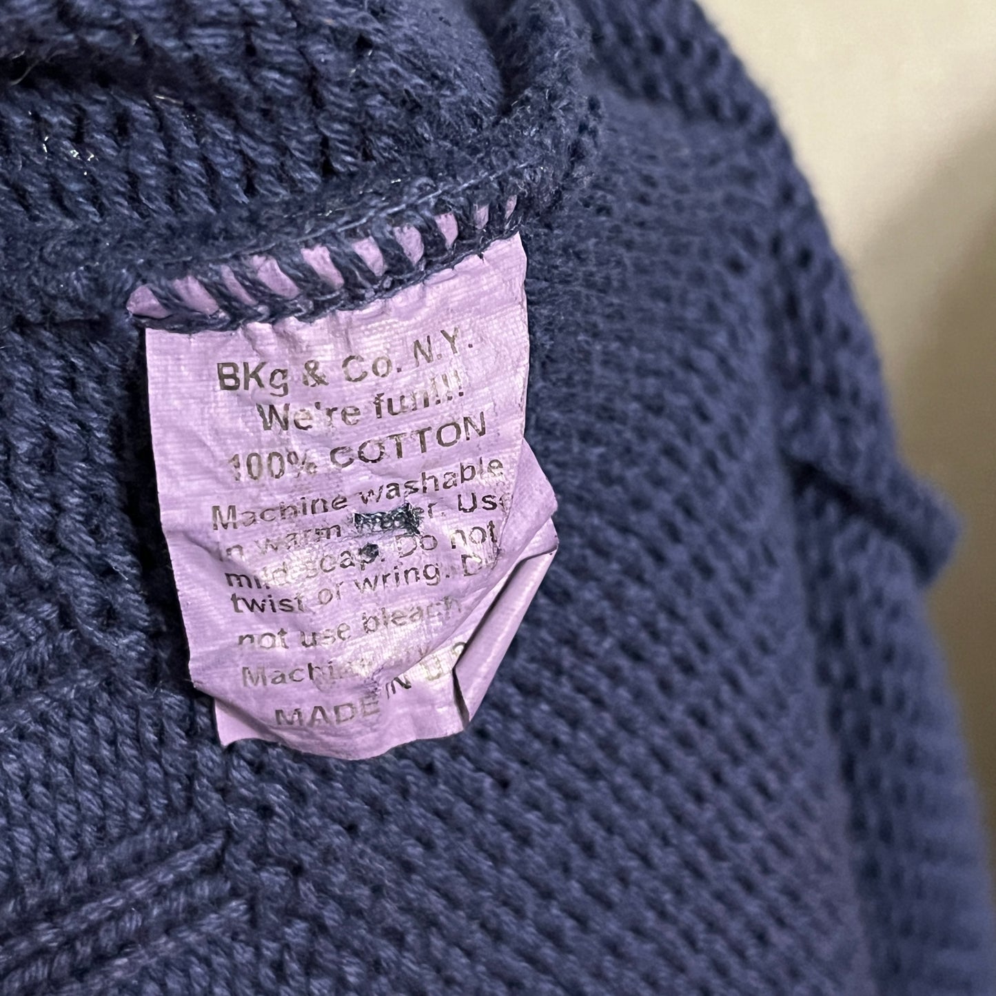 Blue Knit Sweater by Bkg & Company 100% Cotton Cardigan Sz-One Size