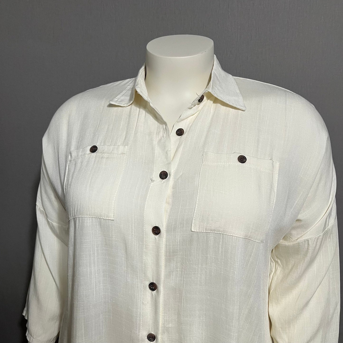 Vintage Cream 100% Cotton Lightweight Button Front Casual Shirt Sz-3X