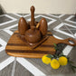 Genuine Burma Teak Condiment Set With Tray Salt & Pepper Shakers & Seasonings