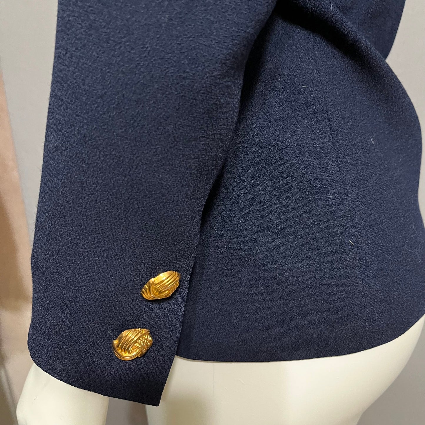 Kasper Navy Draped Gold Chain Collarless  Career Blazer Sz-6P