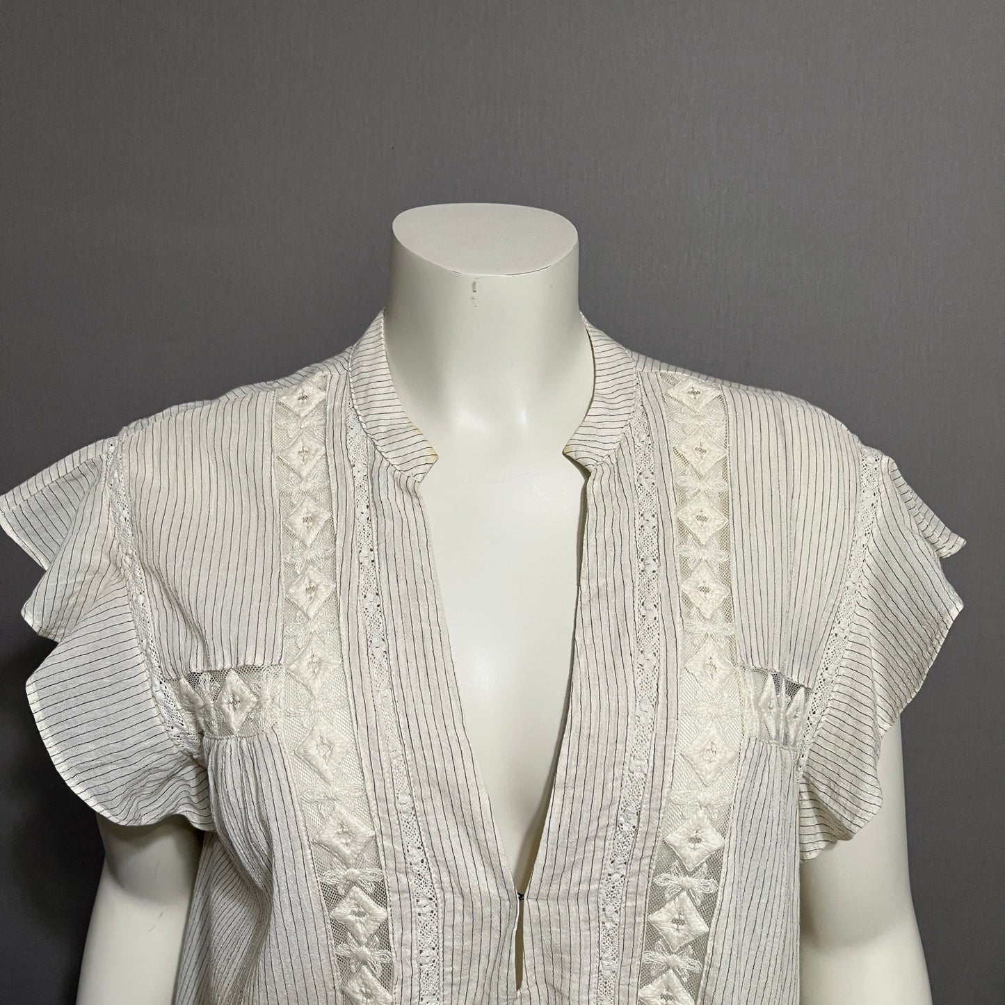 Free People Baby Blues Lace Embroidered Trim Tunic Babydoll Top Sz-Large