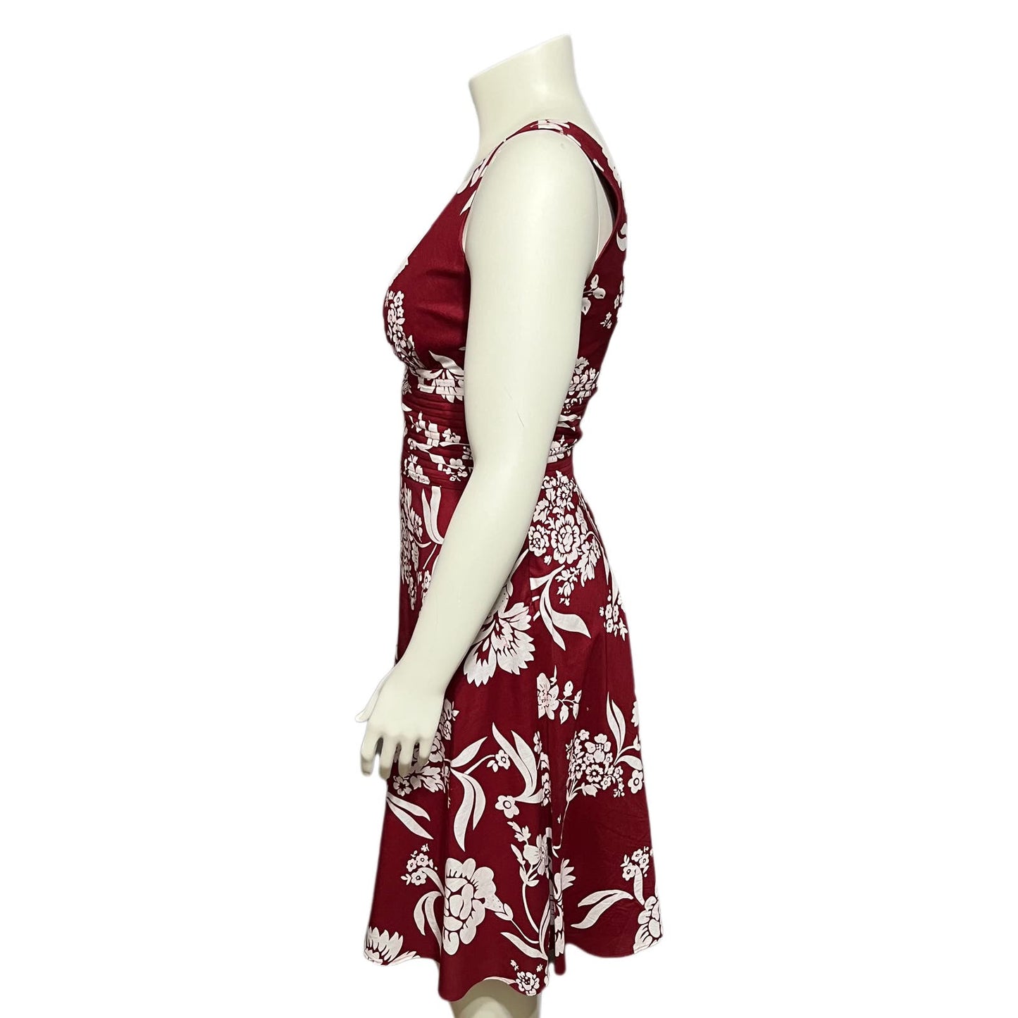 Ann Taylor Maroon 100% Cotton Hawaiian Floral Print Dress Sz-10