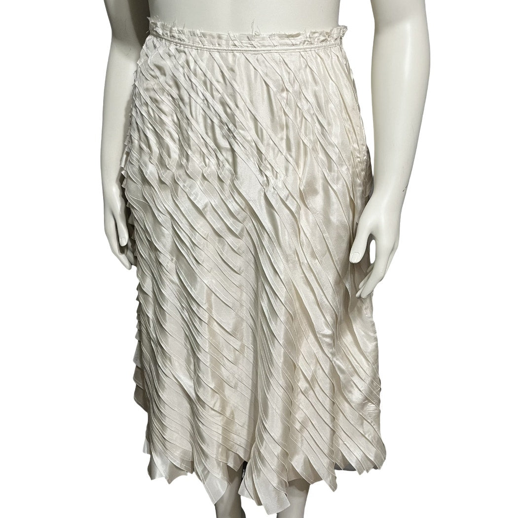 Grace Elements Cream Pleated Textured 100% Silk Midi Skirt Sz-14 (Medium)