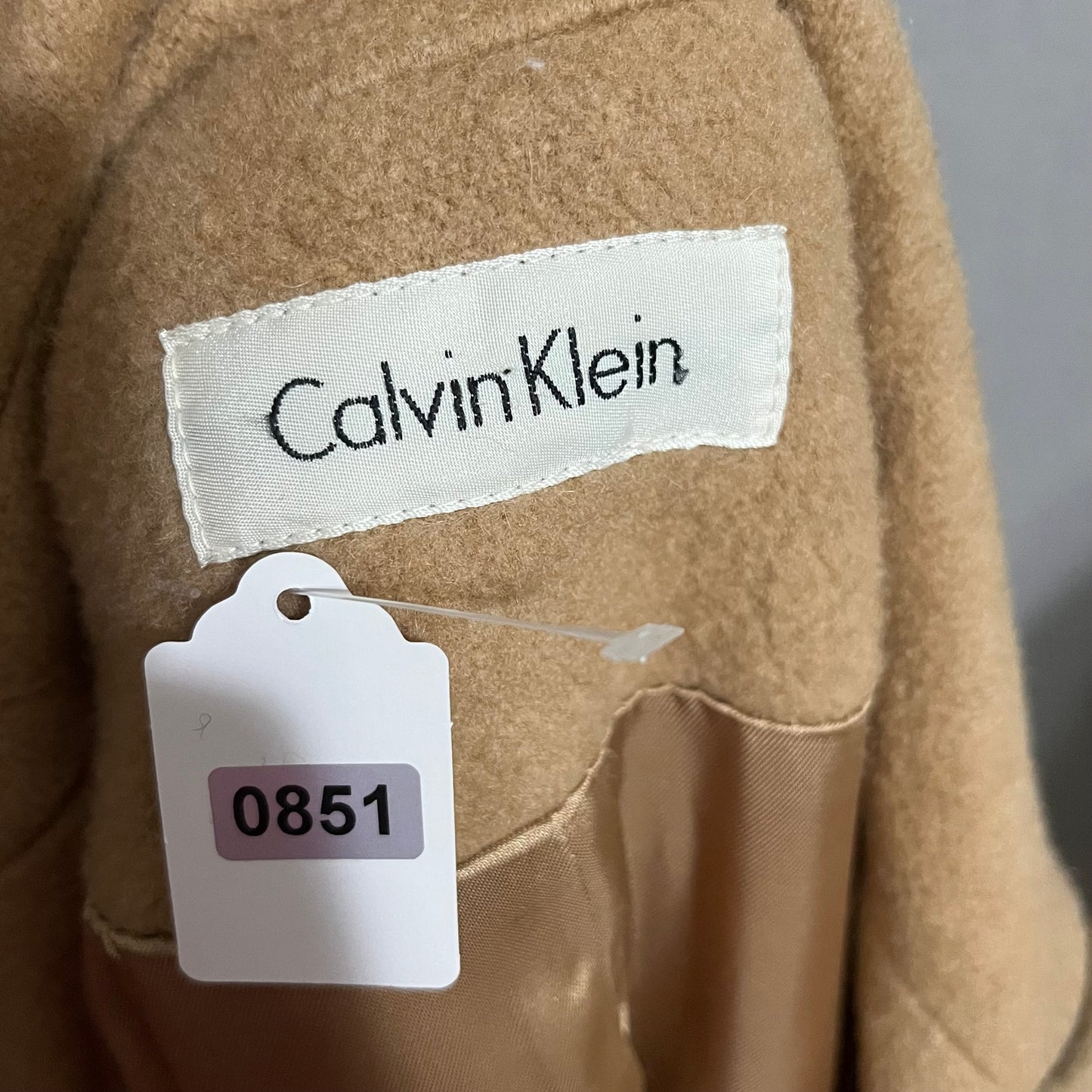 Calvin Klein Camel Hair Wool Double Breasted Tan Coat Sz-6 (Large)