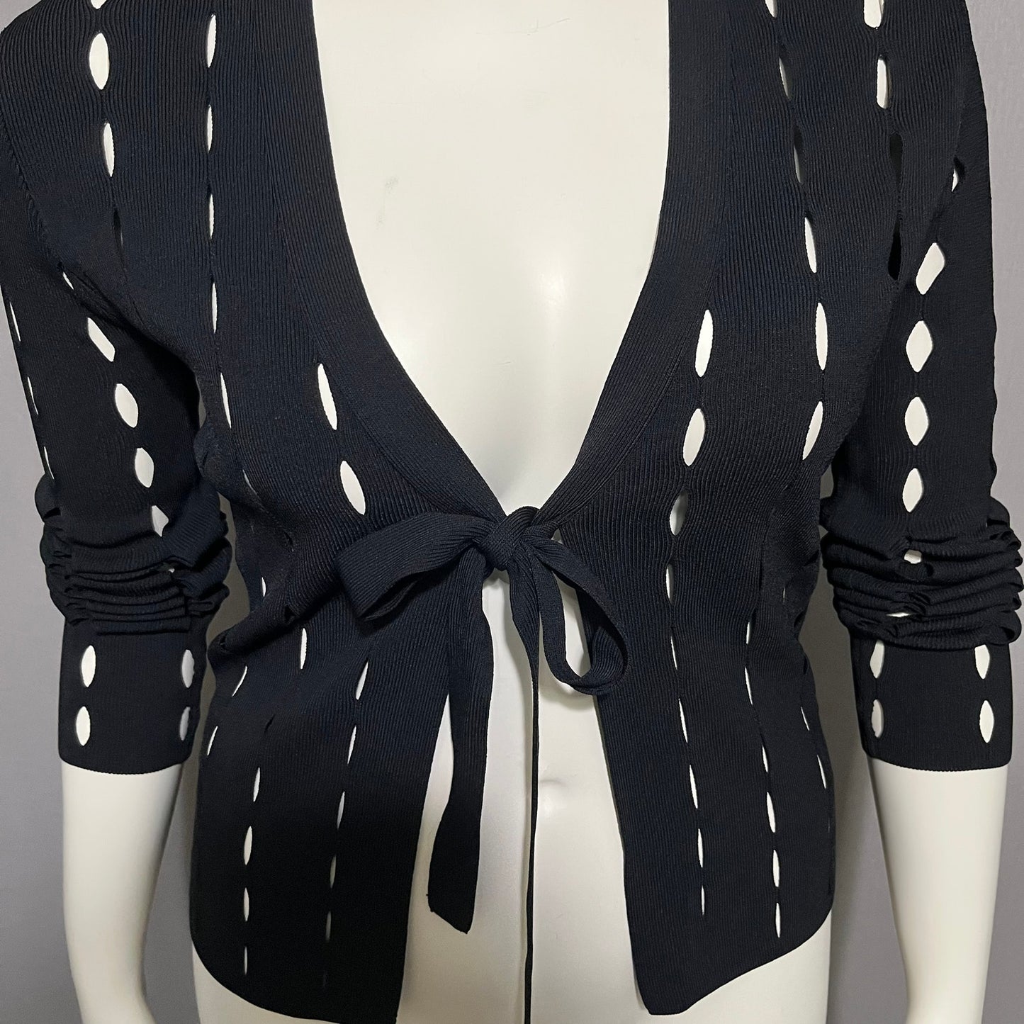 Cyrus Black Cutout Sleeve Bow Tie Cardigan Sweater Sz-Medium