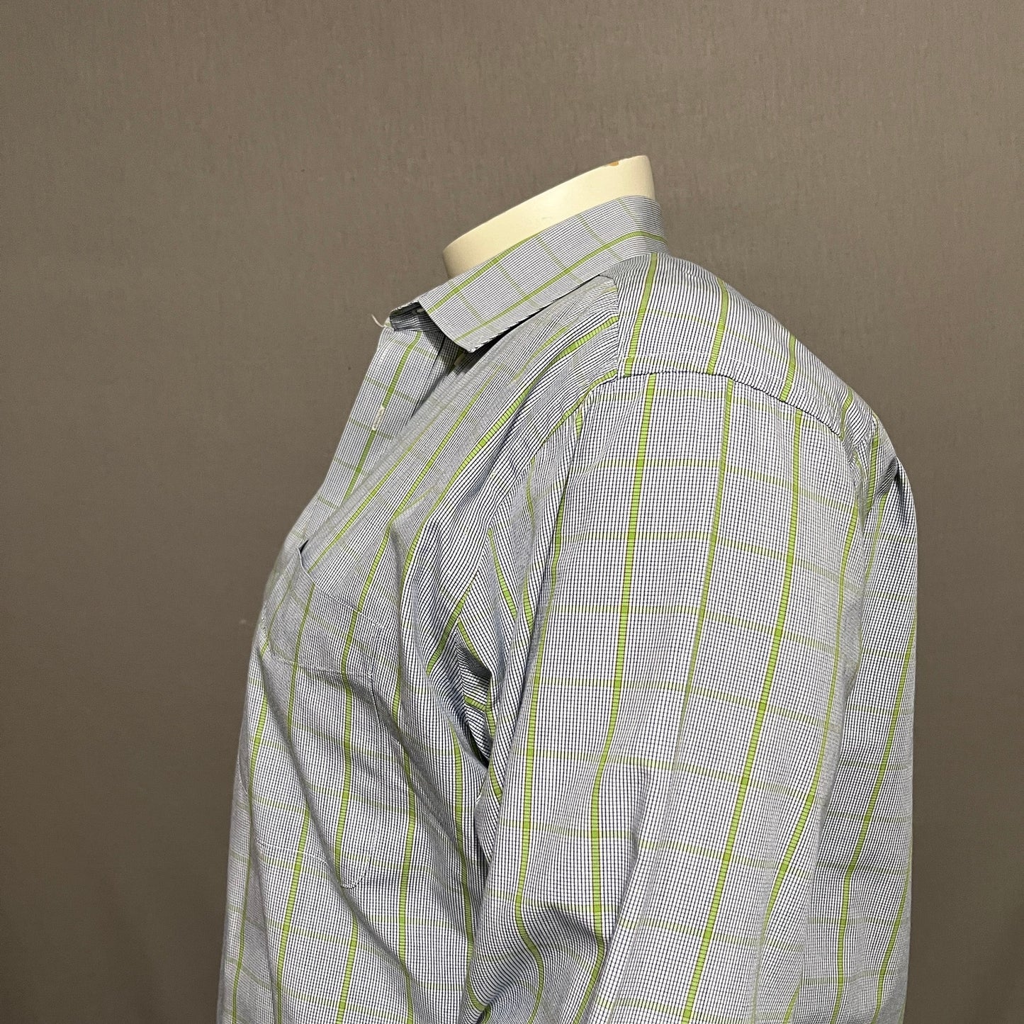 Alan Flusser Men’s XL Window Pane Button Up Blue Green Long Sleeve
