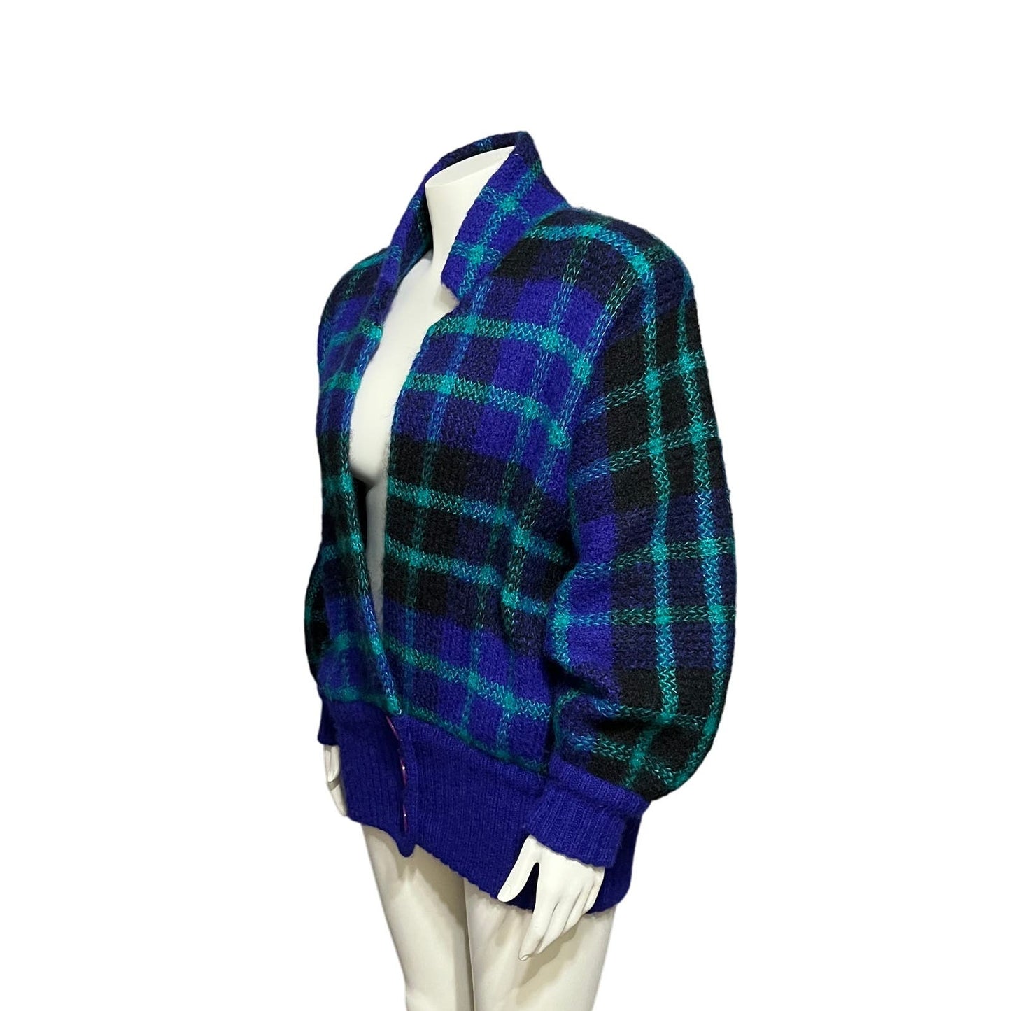 I.B Diffusion Plaid Chunky Knit Wool Mohair Cardigan Sweater Sz-Medium