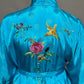 Vintage Golden Bee Embroidered Bird Print Turquoise Robe Sz-Medium/Large