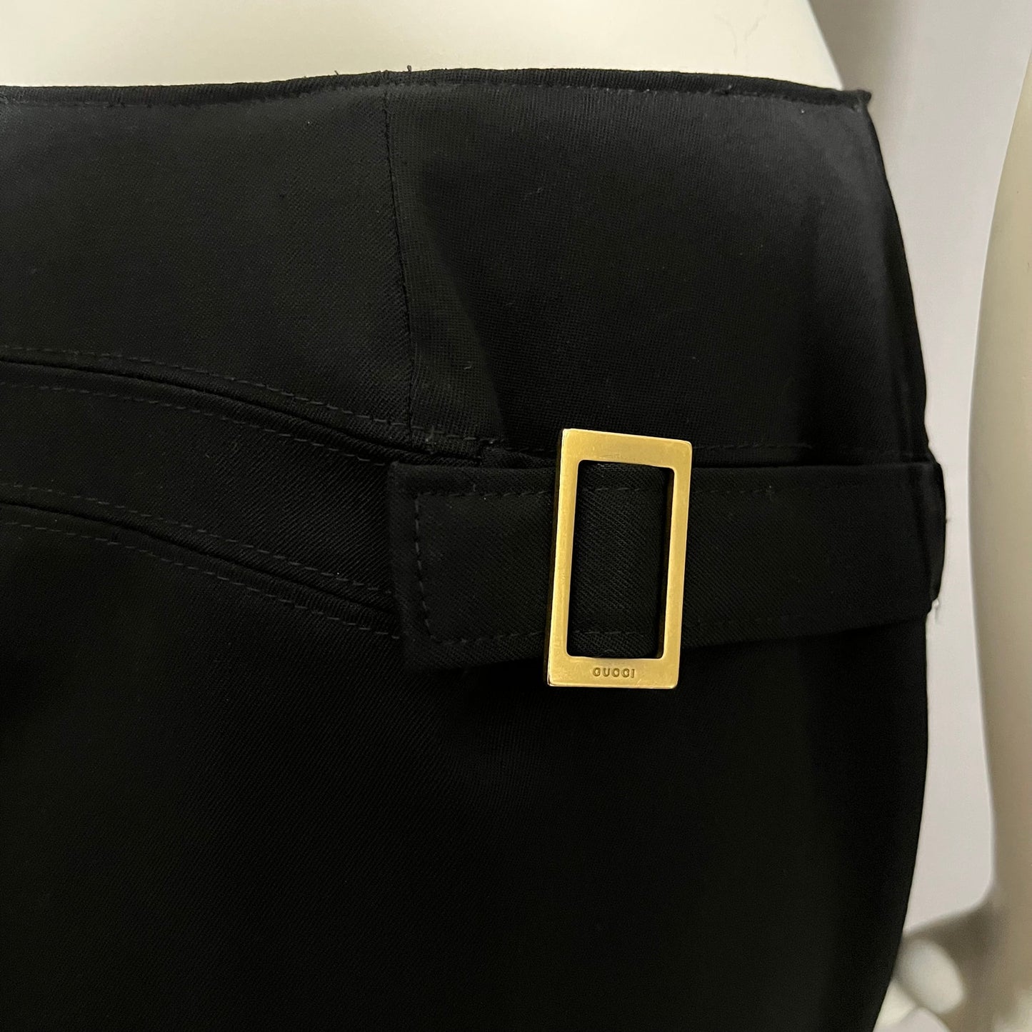 Gucci Black Flat Front Career Gold Buckle Trouser Pant Sz-48 (Large)