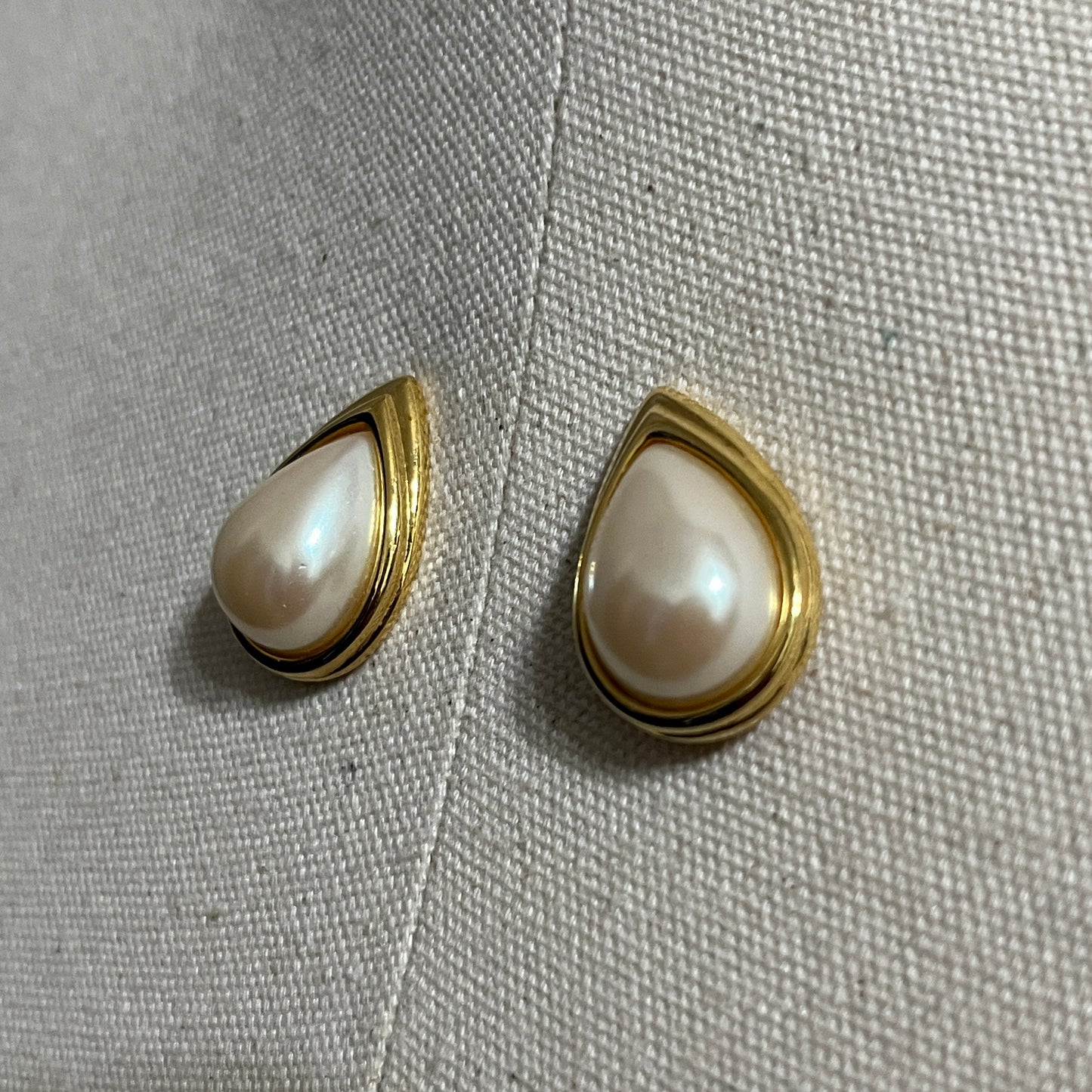 Vintage Monet Gold and Pearl Teardrop Pierced Earrings