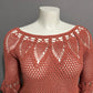 Vintage Rust Orange Open Knit 3/4 Sleeve Cut Out Sweater Sz-Medium