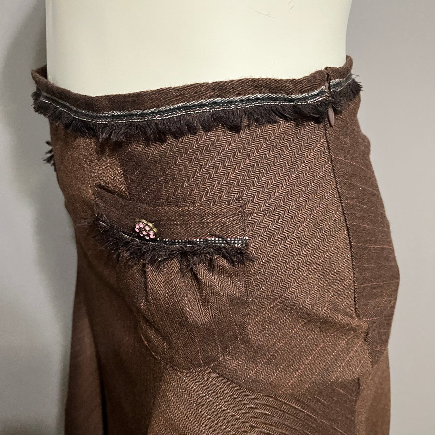 Chic A-Line Godet Stripe Brown & Pink Skirt